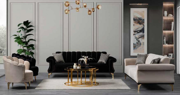 Luxuriéis Sofa-Set 3+2+1+1-Sëtzer-Set Sofa Fotell-Set Stoff-Set fir Wunnzëmmer