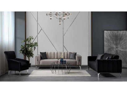 Luxuriéist Set 3+2+1 Polstergaarnitur Komfortset Moderne Stil Set Faarf Schwaarz