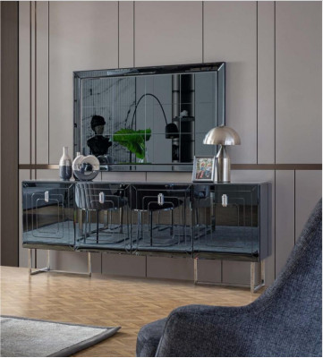 Grau Iesszëmmer Miwwelen Glasspigel Designer Edelstol Anrichte Luxus Set