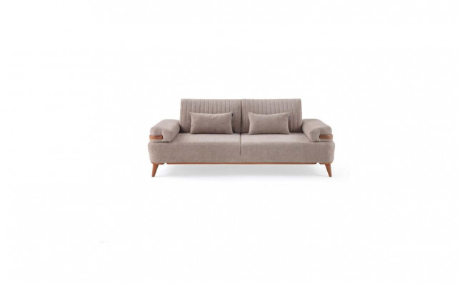 Designer Beige 3-Sëtzer Sofa Wunnzëmmer Holzgestell Luxuriéis Canapé