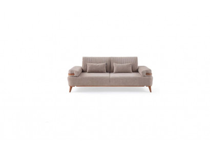 Designer Beige 3-Sëtzer Sofa Wunnzëmmer Holzgestell Luxuriéis Canapé