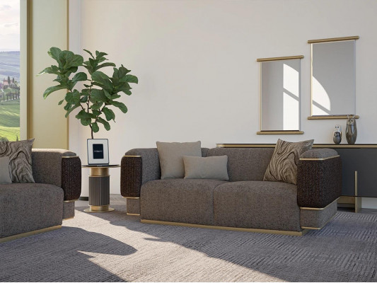 Wunnzëmmer Sofa Zwësëtzeger Luxus Ariichtung Polster Textil Design Polstermöbel