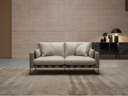 Luxus Beige Zweesëtzeger Sofa Couch Polstermébel Textil Wunnzëmmer Ariichtung