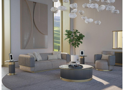 Wunnzëmmer Komplett 2stéck Dräisiichter Sofa Polstermebel Sessel Modern Design