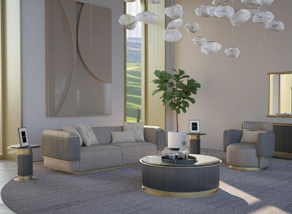 Wunnzëmmer Komplett 2stéck Dräisiichter Sofa Polstermebel Sessel Modern Design