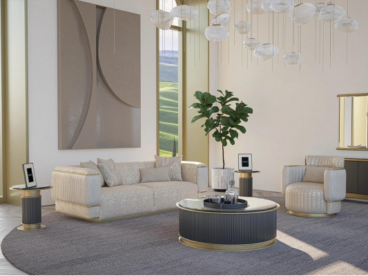 Wunnzëmmer Set 2tlg Sofa Komplett Design Dräisëtzer Sofa Nei Fauteuil Sofagarnitur