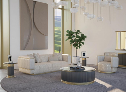 Wunnzëmmer Set 2tlg Sofa Komplett Design Dräisëtzer Sofa Nei Fauteuil Sofagarnitur