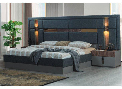 Dunkelgraut Duebelbett Designer Holz Nuetsdëscher Schlofkummermoossats