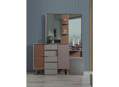 Modern Schlofzëmmer Garnitur Schminktisch Mat Spigel Hocker 3-tlg Set