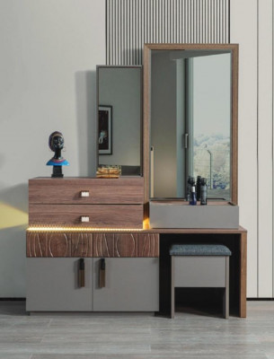 Brong-Gro Schlofzëmmer Miwwelen Luxus Kommode Mat Spigel Gepolsterten Hocker