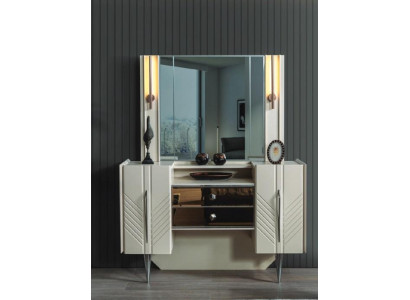 Schlofzëmmer Set Luxus Wäissen Schminktisch Spigel Designer 2-Deeler Set