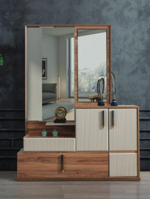 Wäiss-Brong Kommode Spigel Schlofzëmmer Holzmiwwelen Designer Garnitur