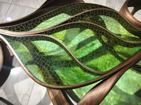 Modernen Couchtisch Epoxyharz Kaffisdësch Dëscher Holz Niewendësch.