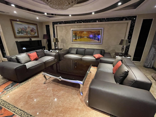 Schwaarz Premium Sofagarnitur 3+3+3 Sëtzer Luxus Wunnzëmmer Miwwel Kanapé.