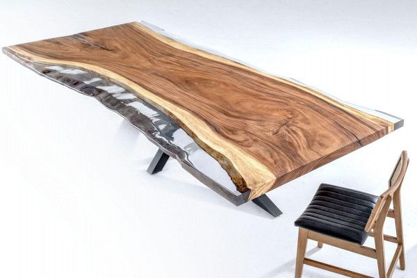 Iesszëmmerdësch Konferenzdëscher Iessdësch Epoxidharz Dësch Holz Brong
