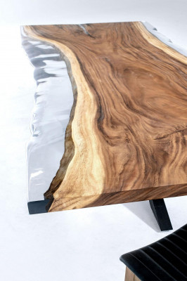 Iesszëmmerdësch Konferenzdëscher Iessdësch Epoxidharz Dësch Holz Brong
