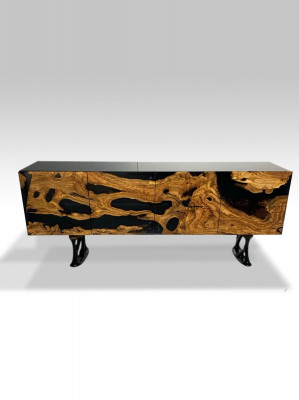 TV Stand Sideboard RTV Lowboard Wunnzëmmer Epoxyharz Holz Brong