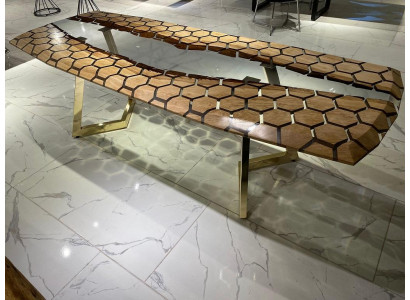 XXL Iesszëmmerdësch, Iessdësch, Epoxidharz, Kichendësch, Grouss, Holz, Brong.