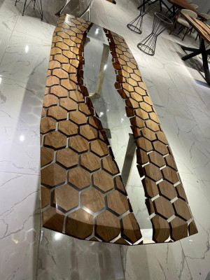 XXL Iesszëmmerdësch, Iessdësch, Epoxidharz, Kichendësch, Grouss, Holz, Brong.