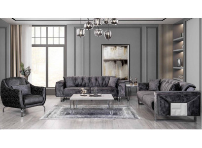 Sofagarnitur 3+3+1 Sëtzer Couchtisch Niewentisch Modern Schwaarz Komplett nei