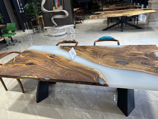 Groussen Iesszëmmerdësch Iessdësch Epoxidharz Kichendësch Dësch Holz Brong