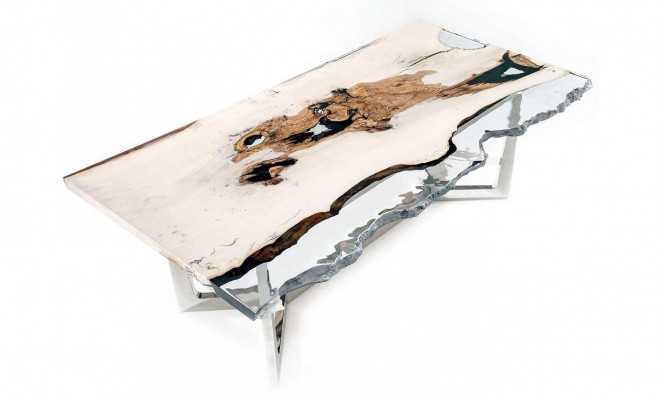 Iessen Dësch Epoxidharz Kichendësch Iesszëmmerdësch Dësch 220 cm Holz Wäiss