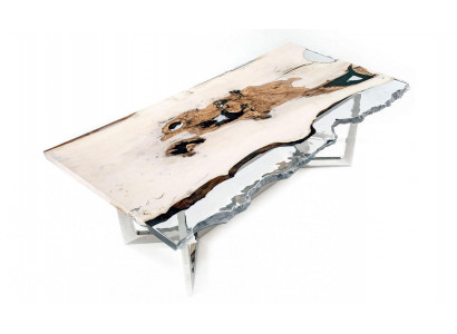 Iessen Dësch Epoxidharz Kichendësch Iesszëmmerdësch Dësch 220 cm Holz Wäiss