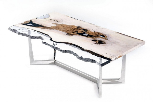 Iessen Dësch Epoxidharz Kichendësch Iesszëmmerdësch Dësch 220 cm Holz Wäiss
