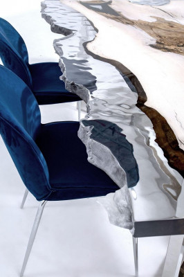 Iessen Dësch Epoxidharz Kichendësch Iesszëmmerdësch Dësch 220 cm Holz Wäiss