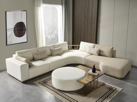 Wäissen Ecksofa L-Form Couch Couchtisch Luxus Stoffmiwwelen Wäiss Design Nei