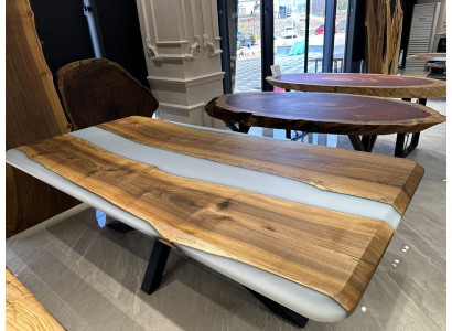Iesszëmmerdësch Kichendësch Iessdësch Epoxydiaharz Dësch 240 cm Holz Brong