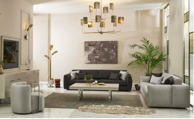 Couch-Garnitur Komplett Stoffbézéi Sofa Polstersofa Gri Set 3-Deeler Nei