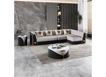 Grau Wunnzëmmer Sofagarnitur Eck-Sofa Couchtisch Niewentisch Edelstol