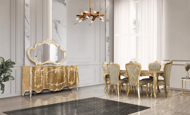 Iesszëmmer Iessdësch 6x Stiller Dësch Luxus Dëscher Klassesch Iess Grupp Set 7 Deeler.