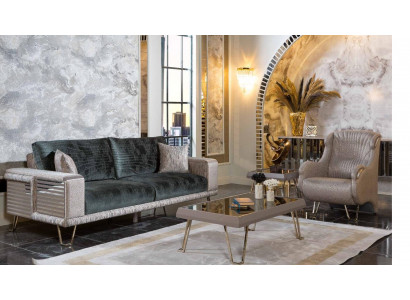 Sofagarnitur 3+1 Sëtzer + Couchdësch Modern Niewendësch Textil Komplett Beige