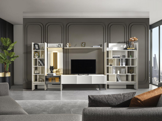 Wunnwandgarnitur TV Stänner RTV Lowboard Sideboard Regaler Holz Wäiss