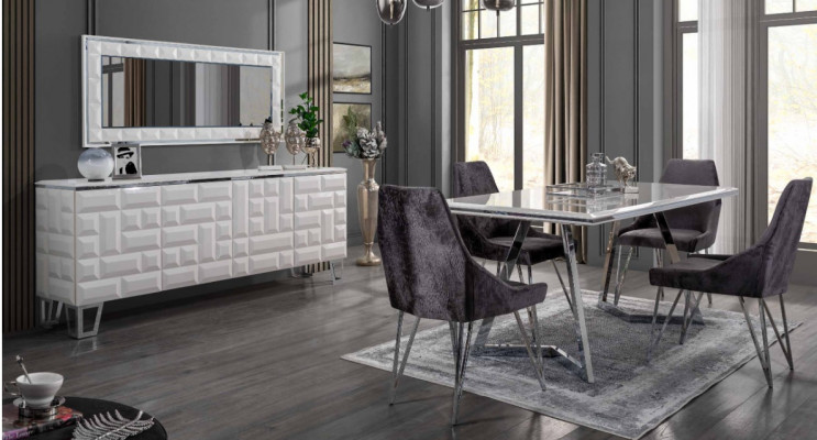 Iesszëmmer Set Iessdësch 4x Still Kommode mat Spigel Modern Set Gro