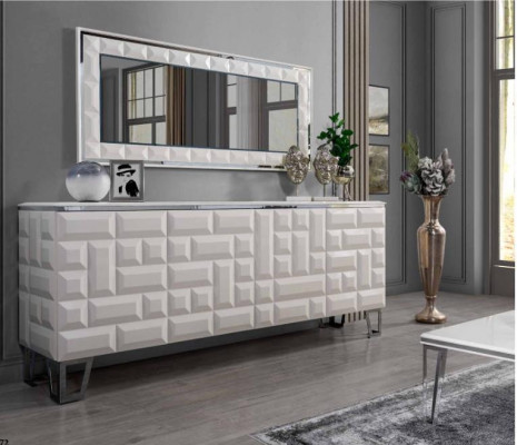 Iesszëmmer Set Iessdësch 4x Still Kommode mat Spigel Modern Set Gro