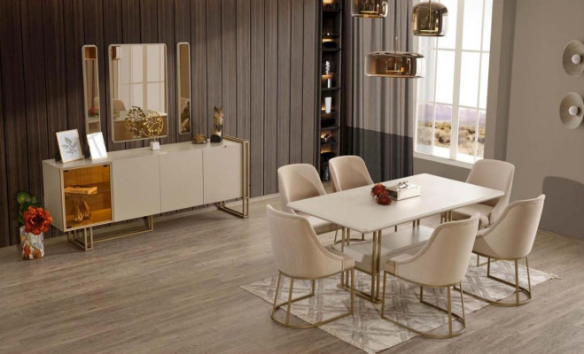 Luxuriéis Iesszëmmer Set Iessdësch + 6x Still + Sideboard + 3x Spigel 11tlg
