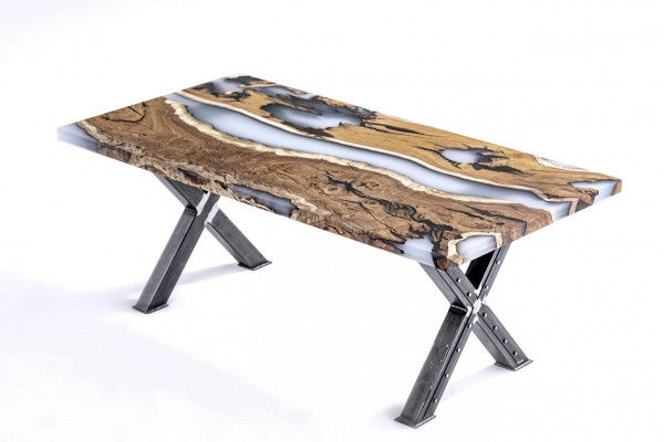 Kichen Dësch Iessdësch Epoxidharz Iesszëmmer Dësch Dësch 160 cm Holz Braun