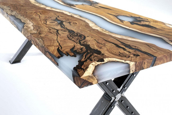 Kichen Dësch Iessdësch Epoxidharz Iesszëmmer Dësch Dësch 160 cm Holz Braun