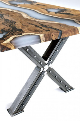 Kichen Dësch Iessdësch Epoxidharz Iesszëmmer Dësch Dësch 160 cm Holz Braun