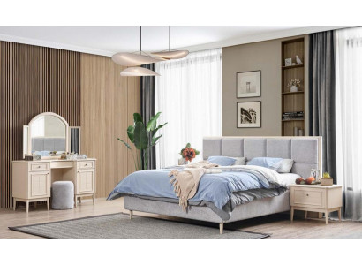 Komplett Schlofzëmmer Miwwel Set Bett 2x Nuetsschaf Schminktësch 4 Stéck Neit