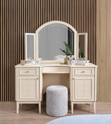 Komplett Schlofzëmmer Miwwel Set Bett 2x Nuetsschaf Schminktësch 4 Stéck Neit