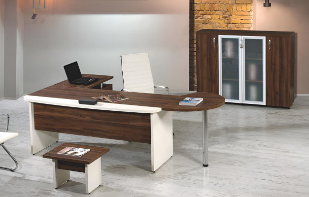 Garnitur Büro Miwwelen Set 3 Deeler Eckbüroschaf Komplettbüro Holz Brong Dësch