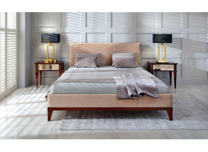 Modern brong-béigen Schlofzëmmer Luxusbett Holz Duebelbett Nei