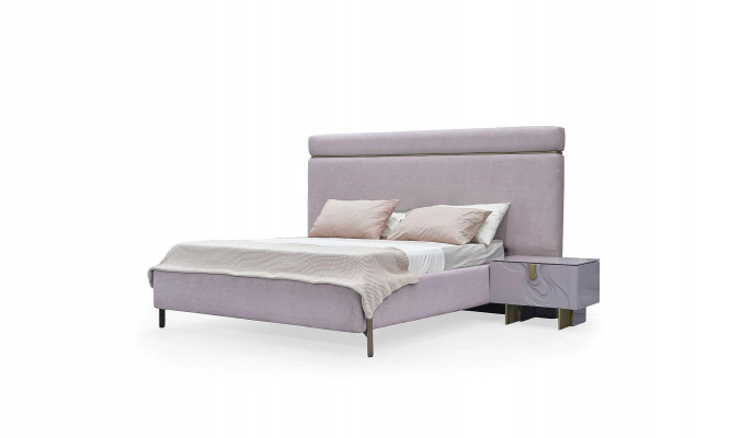 Doppelbett Komplett Schlofzëmmer Miwwelen Bett Rosa Luxus Set 3 Deeler Holz