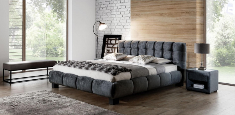 Schlofzëmmer Set Blo Bett Holz 2x Nopeschdëscher Elegante Stil Modern Neit 3tlg.