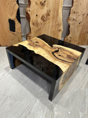Couchtisch Epoxidharz Kaffisdësch Massiv Dëscher Holz Säitentësch Epoxid Dësch