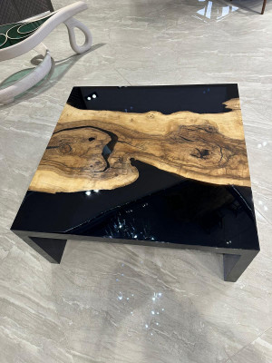 Couchtisch Epoxidharz Kaffisdësch Massiv Dëscher Holz Säitentësch Epoxid Dësch